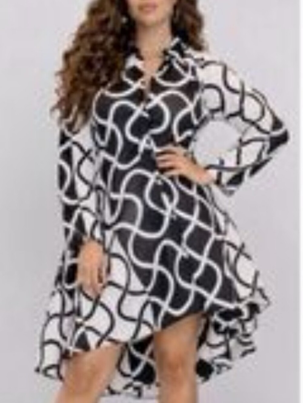Black & White Geometric Print High-Low Dress